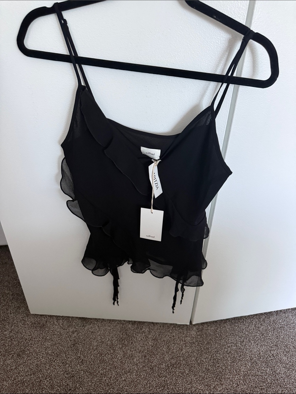 Wilfred Black Ruffle Layered Cami with Spaghetti Straps